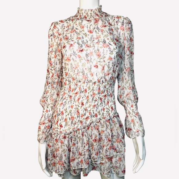 Princess Polly Floral Smocked Ruffle Layered Skirt Long Sleeve Dress ~ Size 8 - Picture 3 of 12